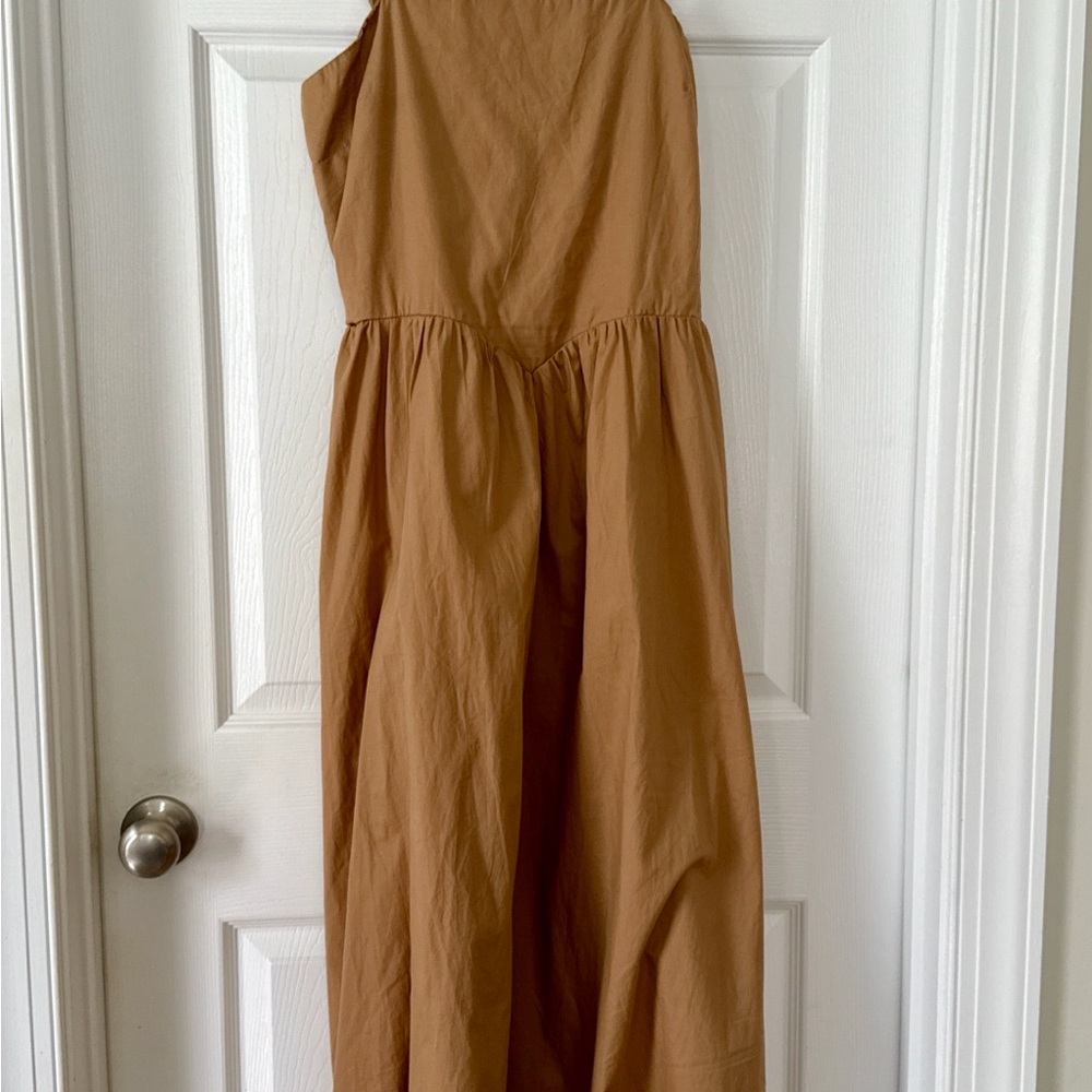 Jopna Tan Smocked Cotton Dress